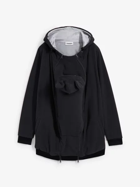 Bluza 2 w 1 z polaru ciążowa z wstawką na nosidełko niemowlęce czarna