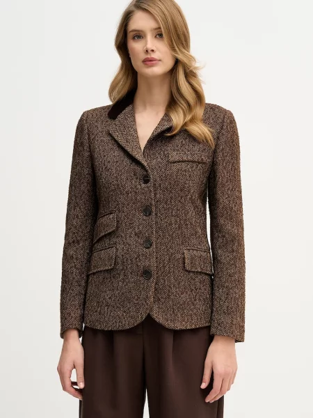 Hoss Intropia marynarka z dodatkiem wełny jednorzędowa wzorzysta brązowy