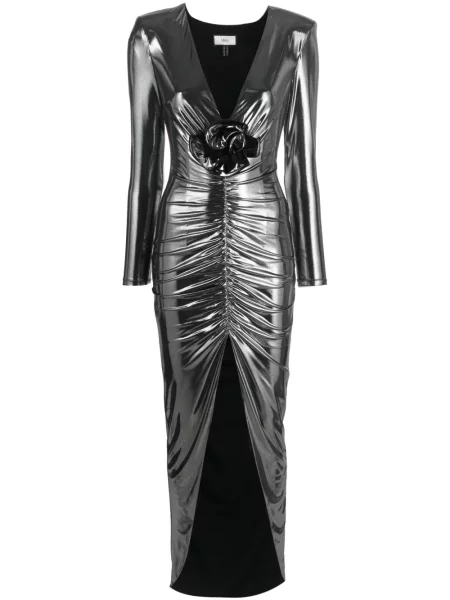 Rochie Nissa cu decolteu în V de costum argintiu
