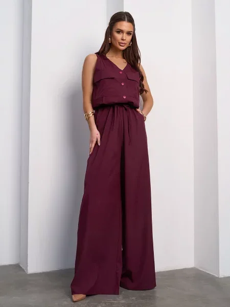 Комбінезон ISSA Plus комбінований верх бордовий