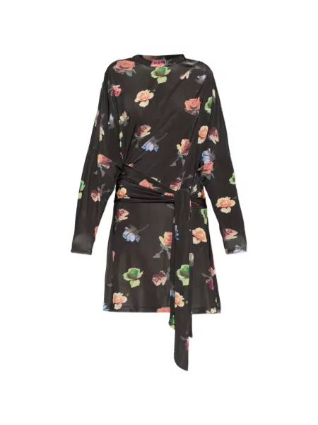 Rochie mini Ganni cu model floral cu legături negru