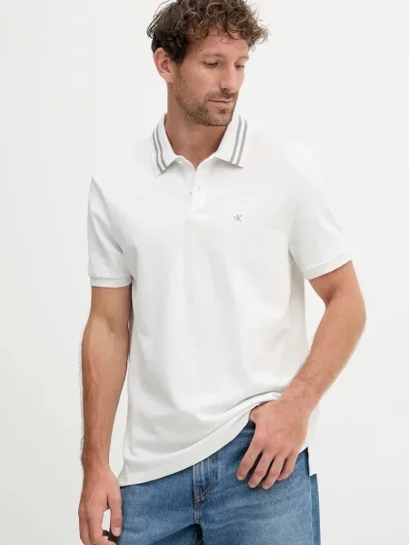Tricou polo Calvin Klein Jeans alb