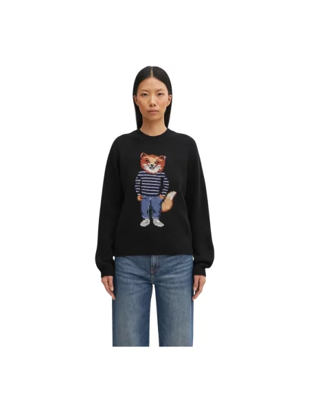 Maison Kitsuné sweter z domieszką wełny Dressed Fox Intarsia Wool czarny