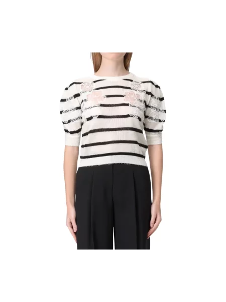 Sweter Twinset w paski z paskiem biały