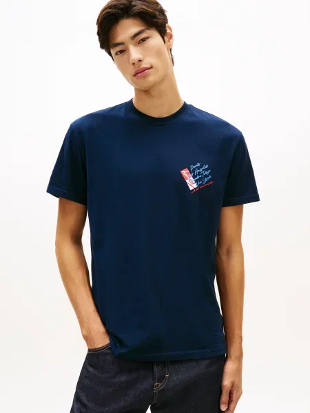 Tommy Jeans Póló tengerészkék / azúr / világospiros fehér