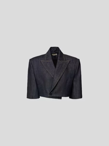 Żakiet o krótkim kroju w imitacji denimu The Mannei granatowa