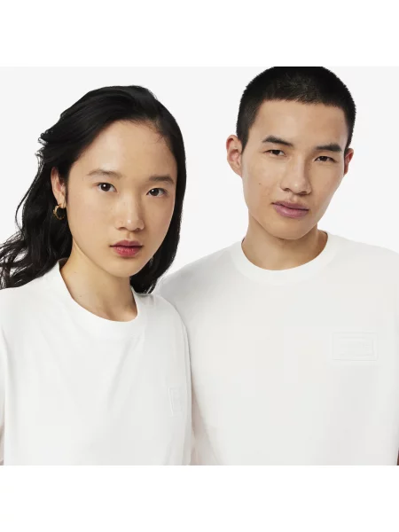 Lacoste T-Shirt Bawelniany Z Tloczonym Logo biały
