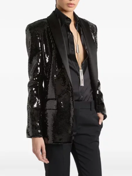 Geacă Balmain cu paiete din satin negru