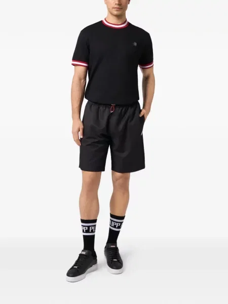 Szorty Philipp Plein w paski z logo ze sznurkiem czarne