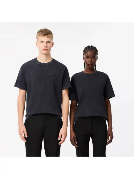 Lacoste Koszulka Z Bawełny Spranej czarna