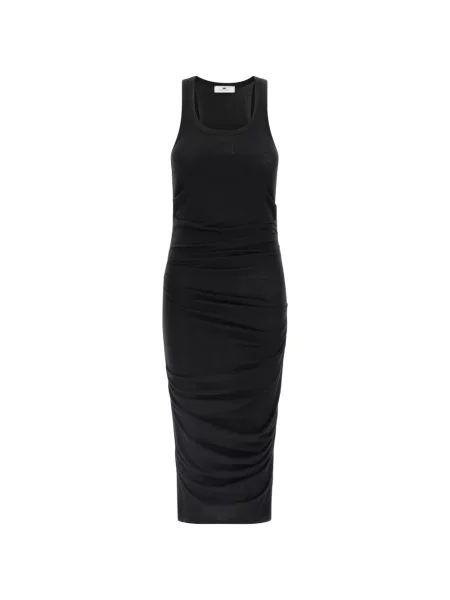 Haftowana sukienka midi Elisabetta Franchi drapowana do kolan czarna