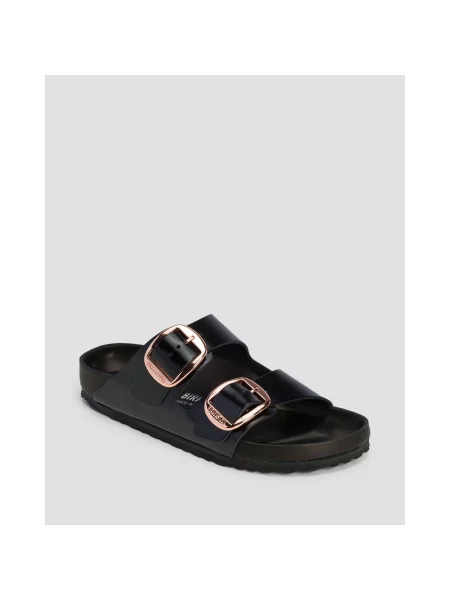 Klapki Birkenstock skórzane na sprzączkę czarne