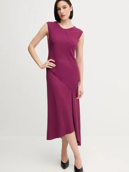 Hoss Intropia sukienka z domieszką lnu midi prosta fioletowy