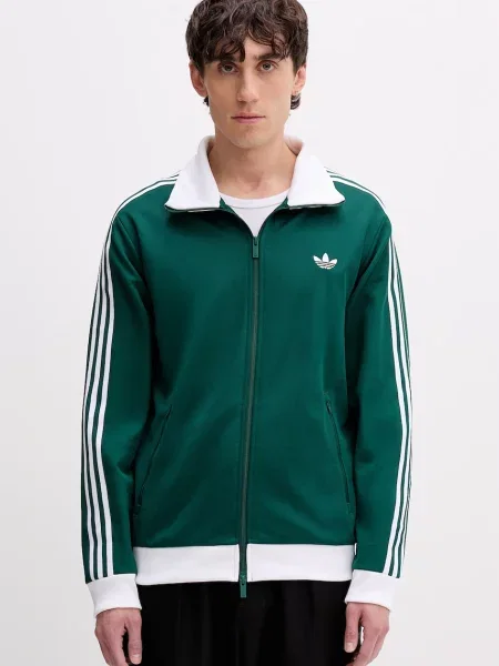 Adidas Originals dukserica na zakopčavanje za muškarce s pamukom zelena