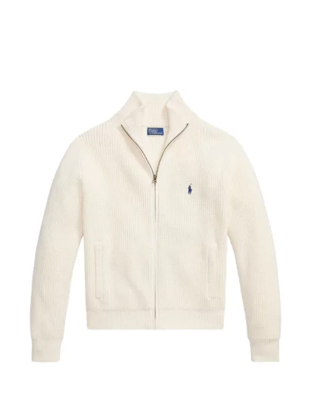 Вълнена поло тениска Polo Ralph Lauren с връзки с принт синьо