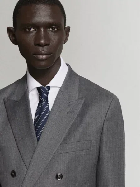 Marynarka garniturowa dwurzędowa Mónaco slim fit średni Mężczyzna 46 MANGO MAN szary