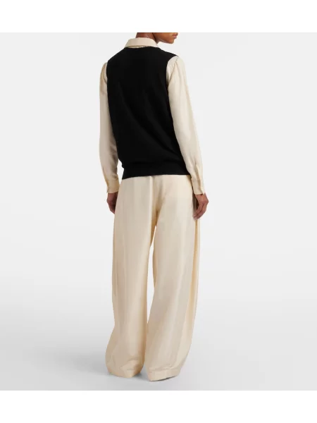 Pantaloni The Row de mătase alb