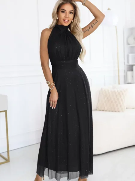 Długa sukienka maxi Numoco Basic garniturowa czarna