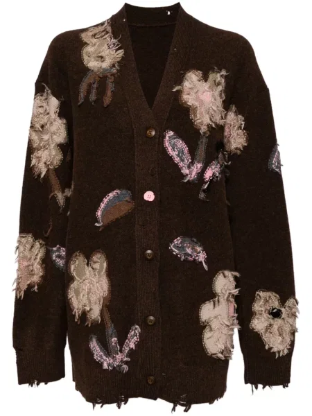 Cardigan Jnby cu model floral cu decolteu în V maro