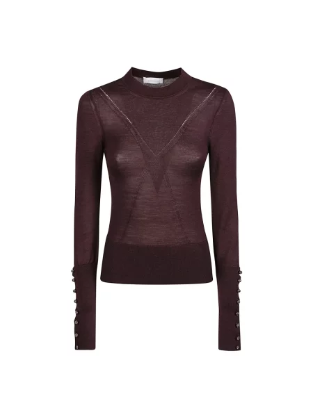 Sweter Rabanne wełniany z długim rękawem brązowy