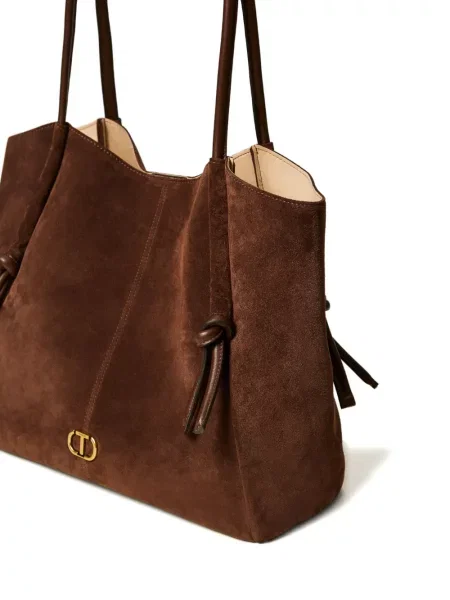 Geantă Twinset din piele de căprioară maro