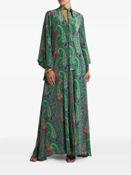 Rochie maxi Etro de mătase cu model floral de costum verde
