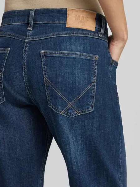 Jeansy o kroju straight fit z mieszanki bawełny Mac niebieskie
