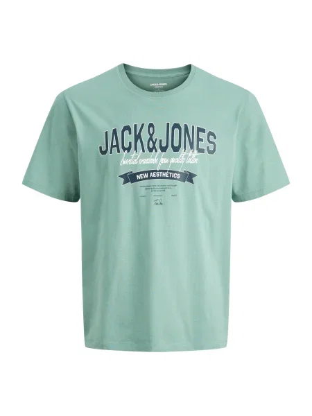 JACK & JONES Marškinėliai pastelinė žalia / juoda balta