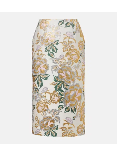 Fustă midi Carolina Herrera cu model floral din jacard până la genunchi bej