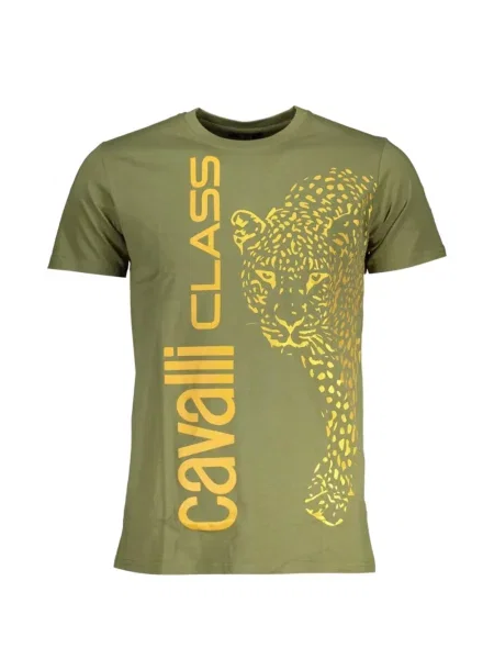 Tricou Cavalli Class cu imagine cu model leopard verde