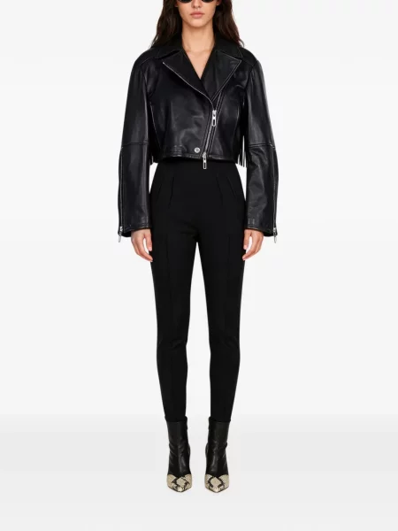Кожено яке Sportmax с ресни черно