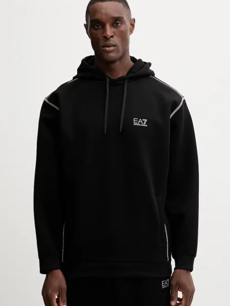 Dukserica Emporio Armani s kapuljačom s aplikacijom crna