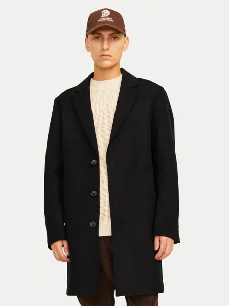 Μάλλινο παλτό Jack&Jones μαύρο