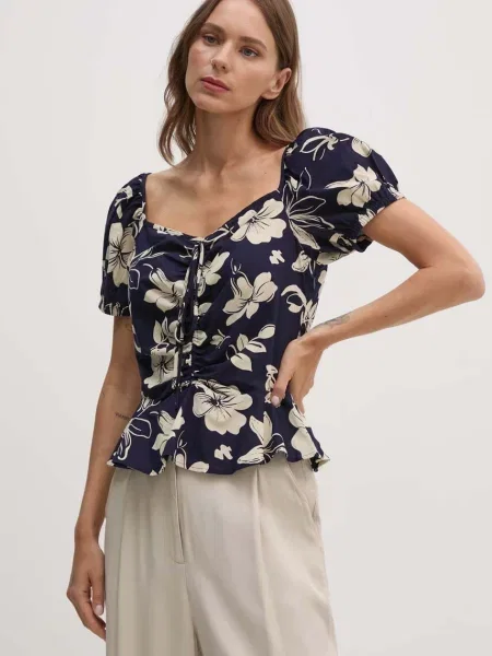 Блуза Polo Ralph Lauren дамска с десен тъмносиньо