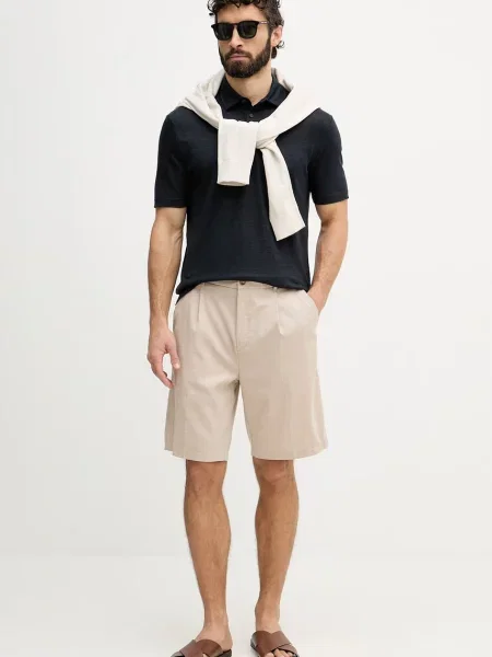 BOSS polo majica lanena BOSS X DAVID BECKHAM modra