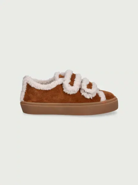 Inuikii SHEARLING LOW VELCRO sneakers pentru copii din piele întoarsă maro