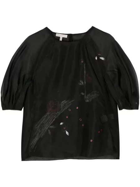 Bluză Shiatzy Chen cu model floral cu imagine din organza negru