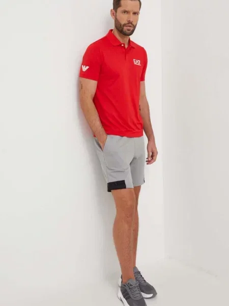 Koszulka polo o kroju regular fit z logo Ea7 Emporio Armani czerwone