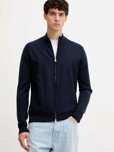Hackett London cardigan din lână bleumarin