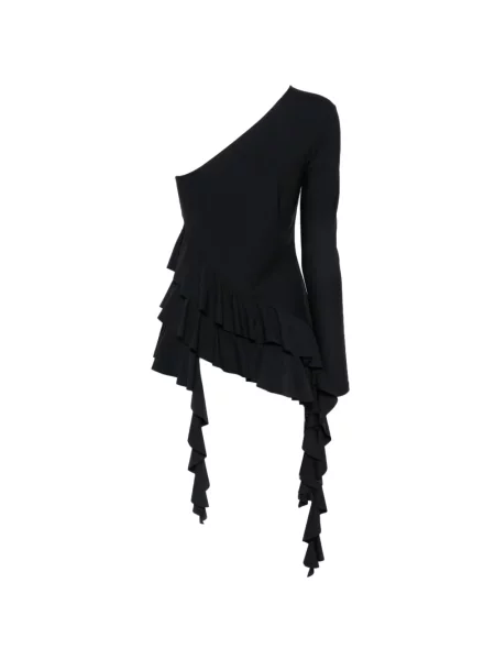 Top Love Moschino cu volane cu un umăr gol negru