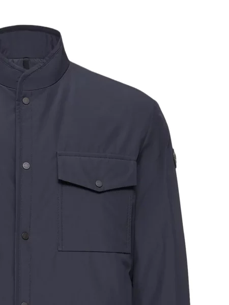 Geacă Moncler cu guler înalt cu buzunare cu clapetă albastru