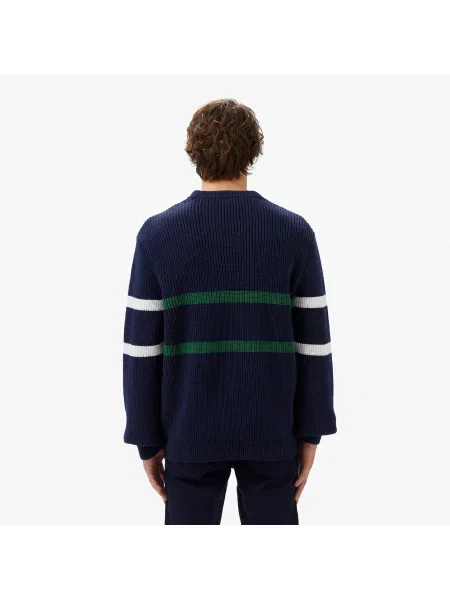 Lacoste Sweter W Paski W Kolorze Granatowym Luźny Krój Z Okrągłym Dekoltem granatowy