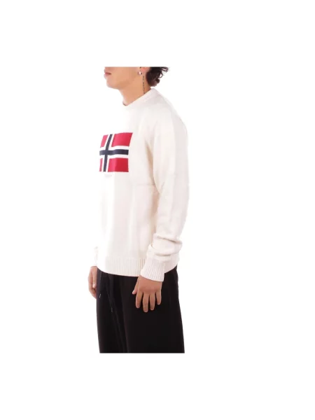 Dzianinowy sweter Napapijri z dekoltem w kształcie litery U beżowy