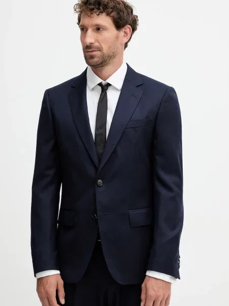 Вълнено сако BOSS тъмносиньо