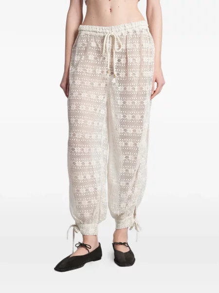 Pantaloni Antik Batik cu model floral din dantelă cu cordon alb