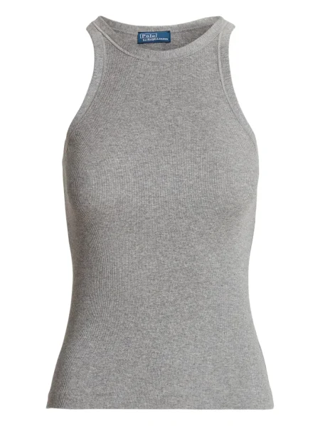 Długa koszulka Polo Ralph Lauren bez rękawów skórzana niebieska