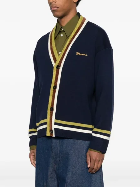 Pruhovaný kardigan Marni s výšivkou modrý