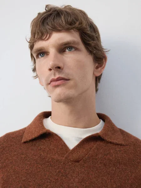 Sweter polo z mieszanki wełny alpaki intensywny Mężczyzna S MANGO MAN pomarańczowy