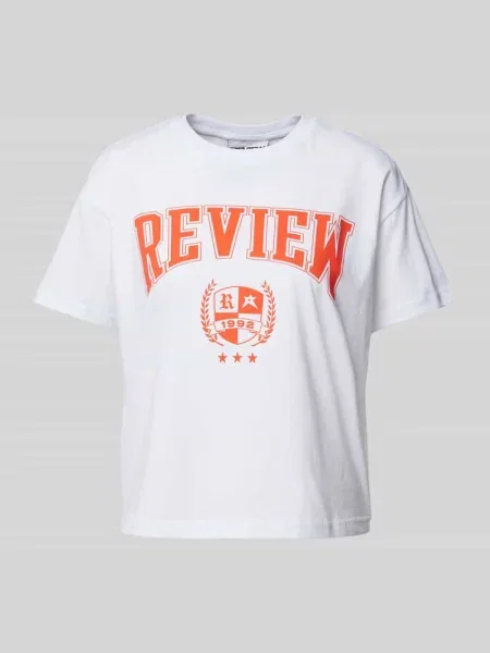T-shirt z nadrukiem ze sloganem Review biała