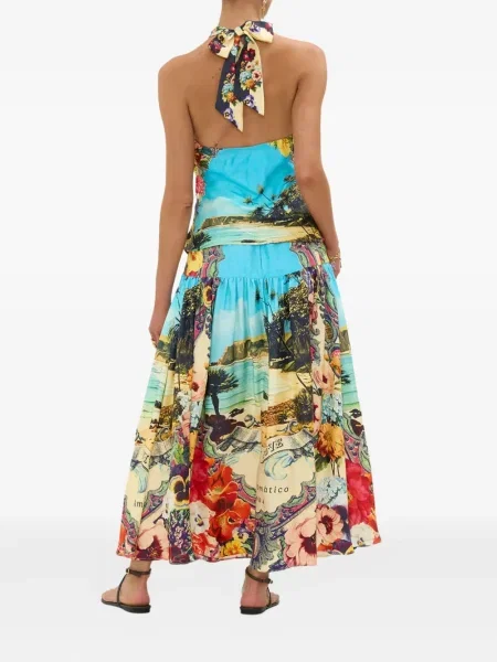 Fustă midi Camilla cu model floral cu imagine până la genunchi albastru